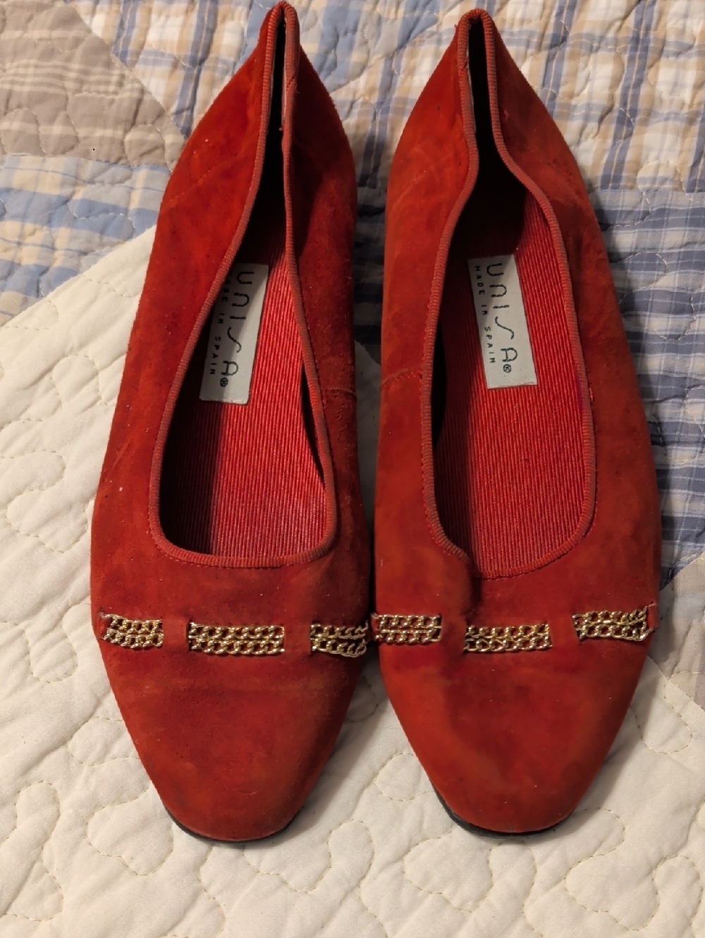 Unisa Red Suede Flats with Gold Chain Accent